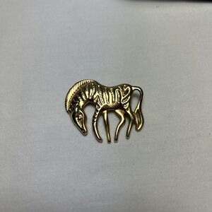 Vintage Zebra Brooch Gold Toned Safari Africa 2.6” x 1.3” Solid Zoo Equine Cute